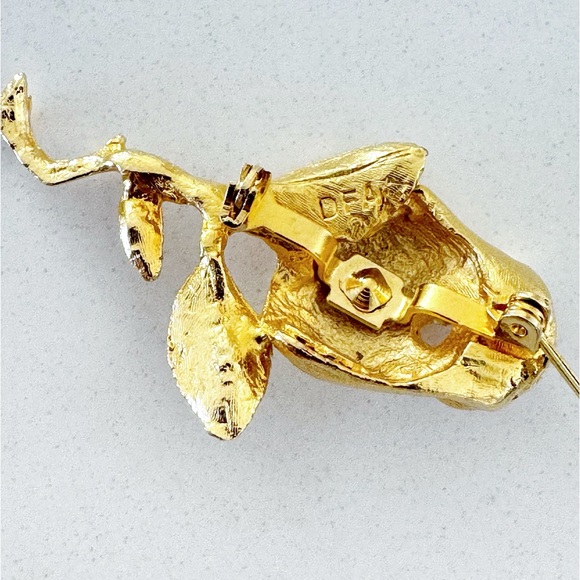 Vintage Signed DFA Gold Tone Rose Flower Brooch Pin Dubarry Fifth Avenue - Picture 6 of 8